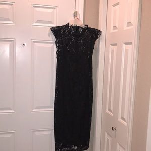 Black Guipure lace mock neck cami dress!